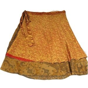 Vintage Yellow‎ Sarees 100% Pure Silk Printed Sari Craft Fabric